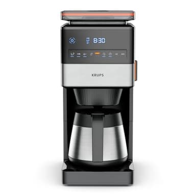 Krups Grind Aroma XL KT842810 Machine à café filtre, broyeur conique amovible, panneau de commande numérique, capacité XL (1,25 l), thermos en acier inoxydable, noir/acier inoxydable