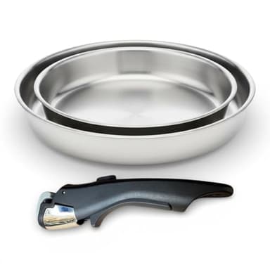 Cflagrant Set de 2 Poêles Inox 18/10 - (avec ou sans) Manche Amovible – Sans PFAS, Sans PTFE, Sans PFOA – Compatible Induction, Four & Lave-Vaisselle – Poêles Empilables – Cuisine Saine (24/28cm)