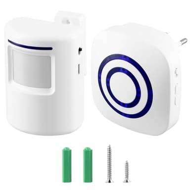 QWORK® Sonnette sans Fil, Sonnette entrée Magasin, 1 Récepteur et 1 détecteur de Mouvement PIRcapteur, 38 Mélodies au 3 Niveau volumes