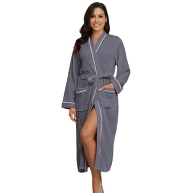 RONGTAI Peignoir Femme en Éponge Gaufrée - Couleur Unie, Doux, Absorbant et Confortable pour Le Spa, la Maison et en Cadeau (FR/ES, Alpha/Lettres, TTG, Taille Normale, Taille Normale, Grey)