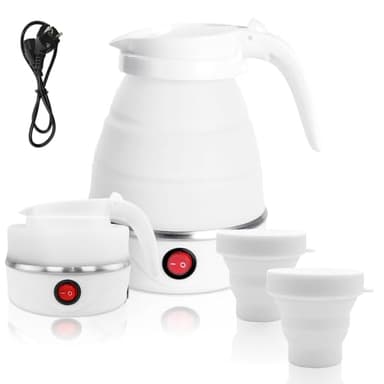 Bouilloire pliable de 0,6 l, mini bouilloire de voyage, bouilloire de voyage, bouilloire pliable en silicone, bouilloire de camping, ébullition rapide de 5 minutes, pour cuisine, voyage, camping