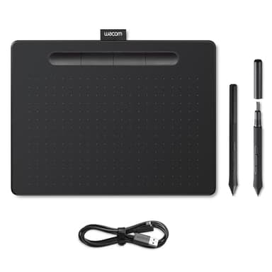 Wacom Intuos Medium Tablette Dessin - Tablette Graphique pour la Peinture, Le Dessin et la retouche Photo avec Stylo Sensible à la Pression Noir - Idéal pour Le télétravail et la Formation en Ligne