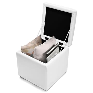 COSTWAY Tabouret de Rangement, Pouf, Coffre Boîte de Rangement Rembourré, Surface en Cuir PU, Ottoman Repose-Pied Cube, Charge 150 kg, pour Entrée, Salon, Chambre à Coucher, 40 x 40 x 40 cm, Blanc