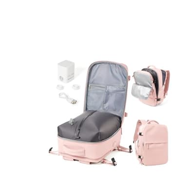 WEPOET Sac a Dos Compression Sous Vide Homme Femme Sac Airbag Travel Sous Vide Imperméable Sac à Dos Voyage Cabine Avion 40x30x20 Saca Sos Ordinateur Portable 14 Pouces Port USB-Rose