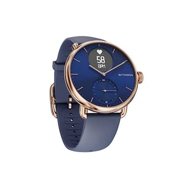 Withings Scanwatch - Montre Connectée Hybride avec ECG, Fréquence Cardiaque, SPO2 et Suivi du Sommeil, Smartwatch Sport, Podometre avec Chargeur - 38mm - Rose Gold Bleu