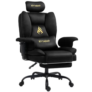 Symino Chaise Gaming Fauteuil Gaming avec Repose-Pieds - Siège en Imitation Daim Noir - Réglable Hauteur et Accoudoirs - Capacité 130kg
