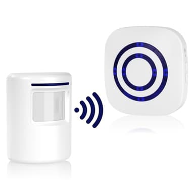 AXFEE Detecteur de Mouvement Alarme avec 1 Récepteur et 1 Détecteur de Mouvement PIR, Alarme sans Fil PIR Set, Alarme de Passage sans Fil, Sonnette de Magasin avec 38 Mélodies au 3 Niveau volumes