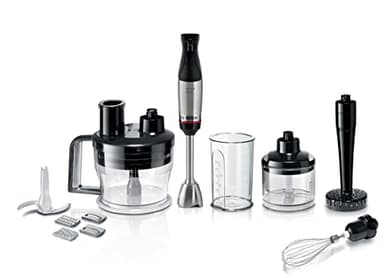 Bosch, mixeur plongeant, ErgoMaster Série 6, moteur 1000 watts refroidi par air, variateur de vitesse extra large, système de mixage QuattroBlade System Pro, accessoires inclus, MSM6M673