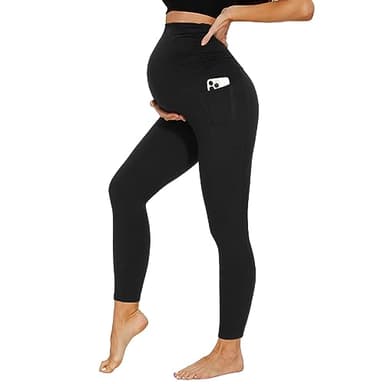DDOBB Leggings de grossesse pour femmes avec poches Taille haute Pantalon de grossesse en tissu opaque Leggings de maternité souples et élastiques Vêtements de grossesse pour la maison Yoga Sport