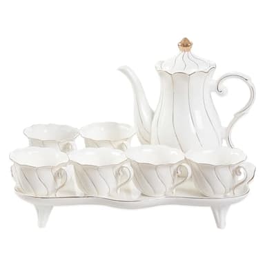 DUJUST Ensemble de Thé 14 Pièces de 6, avec Plateau à Thé et Cuillères, Ensemble de Tasses à Thé/Café de Style Britannique de Luxe avec Garniture Dorée