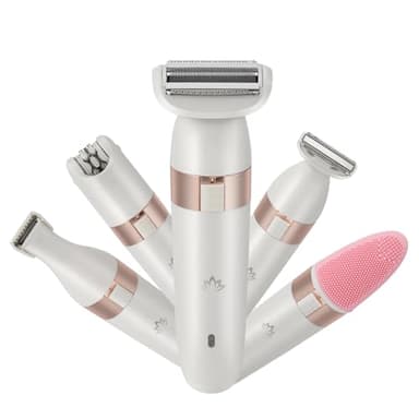 Épilateur Électrique Femme 5en1 Tondeuse Maillot Rechargeable Sans Fil IPX4 pour Épilation Douce Corps Jambes Aisselles Bikini et Nettoyage Visage - Design Ergonomique Portable