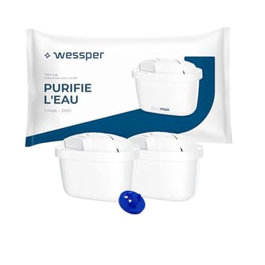 Wessper Cartouche Filtrante, Filtre à Eau Compatibles avec la Carafe Filtrante Brita Maxtra, Filtre avec Charbon Actif et résine échangeuse d'ions - 2 pièces