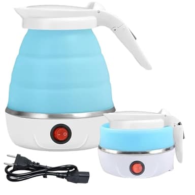 AUTOWNLUX Bouilloire Pliable en Silicone 0.6L Bouilloire Portable Mini Bouilloire Pliable 5 Minutes Ébullition Rapide pour Extérieur, Camping, Randonnée (Bleu)