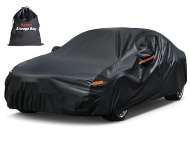 Kayme Bâche Voiture Étanche Respirante, 7 Couches Housse de Protection Voiture Extérieur Contre Pluie Soleil Poussière avec Zip et Doublure en Coton pour Berline/Break 470 à 490 cm, 3XL