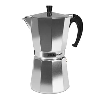 Orbegozo KF 1200, machine à café italienne, 12 tasses, poignée ergonomique, convient aux cuisinières à gaz, électriques et vitrocéramiques, aluminium, soupape de sécurité