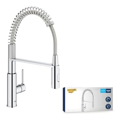 GROHE Robinet évier de cuisine Get, Mitigeur monocommande 2 jets, Robinet avec douchette extractible professionnelle, Installation rapide, Chromé, 30361000 (Import Allemagne)