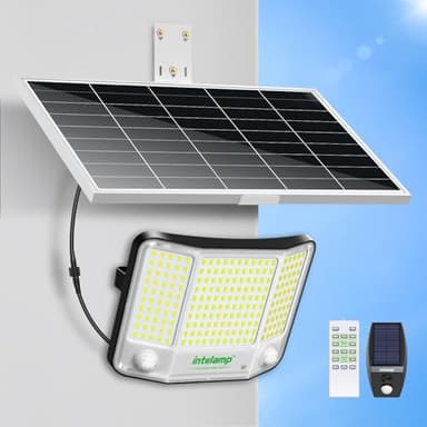 intelamp Lampe Solaire Exterieur Detecteur de Mouvement avec Télécommande, 20000mAh 4000LM Projecteur Solaire,IP65 Étanche Éclairage Exterieur avec Câble 5M pour Jardin Garage Cour
