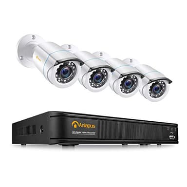Anlapus FHD 1080P H.265+ Kit Vidéo Surveillance - 2MP Caméras de Surveillance Extérieure avec 8CH 1080P HD DVR Enregistreur, APP Gratuie & Accès à distance Système de Sécurité Sans disque dur Inclus