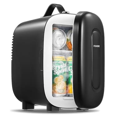 FOHERE Mini Frigo de Chambre 5 Litres/ 6 Canettes, Petit Frigo Thermoélectrique CA/CC, Cosmetique, Mini Réfrigérateurs pour Boissons, Nourriture, Beauté, Bureau, Dortoir, Voiture, Noir