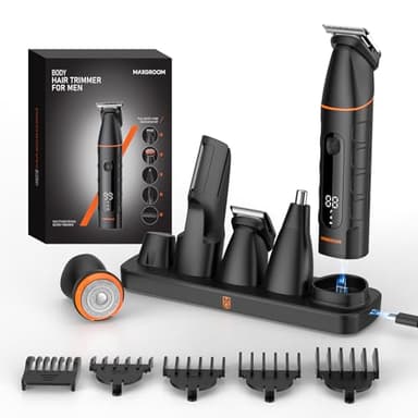 MAXGROOM Tondeuse Corps Homme, 5 en 1 Multifonction Rasoir Électriques Hommes, 7000RPM Tondeuse Partie Intime Professionnelle, 120 Mins d'Autonomie USB-C Rasoir Testicule Kit pour Barbe, Nez, Jambes