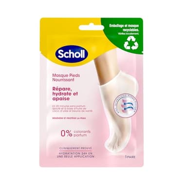 Scholl Masque Pieds Nourrissant à l'Huile de Noix de Coco: Sans parfum ni colorants pour peaux sèches. Chaussettes hydratantes non grasses, faciles à utiliser. Emballage et masque recyclables, 1 paire