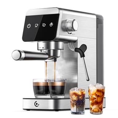 AMZCHEF Machine À Café Expresso 20 bar avec écran LED Home 2 en 1 avec réservoir amovible de 1,2 L pour cadeaux ménagers compacte en acier inoxydable 1350 W