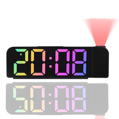 AONAT 180° Réveil Projecteur Plafond, 7" Grand Écran Horloge Numérique LED Projection, réveil à Projection pour Chambre à Coucher, Chargement USB, Luminosité Réglable, 12/24H pour Chambre Bureau