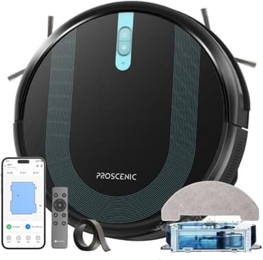 Proscenic 850T Robot Aspirateur Laveur 3000Pa, Aspirateur Robot Aspiration puissante 120min d'Autonomie, 7.3cm Ultra-Mince Silencieux,Connecté par Alexa/APP/IFTTT, pour Poils Animaux Tapis Sols Durs
