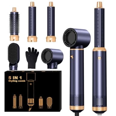 Airbrush Air styler 5 en 1, Hair Styler, Air Brush 5 en 1 avec Seche Cheveux, Brosse Soufflante, Fer a Boucler, Thermal Brush, Brosse Lissante Seche Cheveux 5 en 1 pour Sécher, Boucler, Lisser