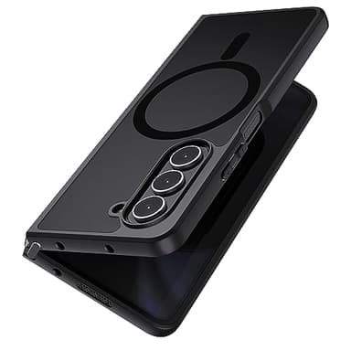 MAKAVO Coque magnétique pour Samsung Galaxy Z Fold 5, Compatible avec MagSafe, Coque arrière Rigide translucide Mate et Pare-Chocs Noir Souple, de qualité Militaire Anti-Chute, Antichoc