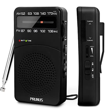 Radio Portable, PRUNUS J-166 AM/FM Radio a Pile Survie (AA), Transistor Radio de Poche avec Excellente Réception, Bouton de Réglage avec Indicateur de Signal. Mini Radio Portable pour Cadeau (Noir)