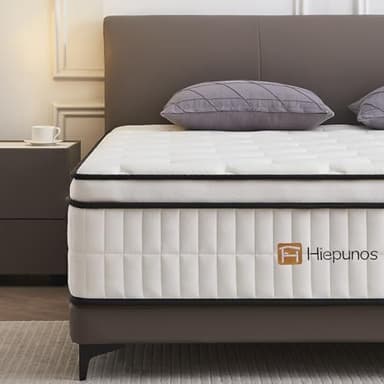 Hiepunos Matelas 160 x 200 cm, Épaisseur 26cm, Hybride Matelas en Mousse à mémoire de Forme à Ressorts ensachés Indépendants, 7 Zones de Confort, H3 H4 Moyenne Ferme, Durable, Soutien Parfait