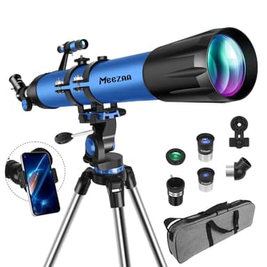 MEEZAA Télescope, Télescope Astronomique Adultes Enfants et Débutants, 90 mm Ouverture 800 Professionnel Télescopes Réfracteur avec Trépied, Sac de Transport, Adaptateur de Téléphone et Filtre Lunaire