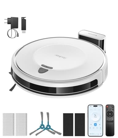 Redkey E6 Aspirateur Robot, Robot Aspirateur avec 7000 Pa Puissance d’Aspiration, Jusqu’à 170 Min Autonomie, avec Station de Charge, Télécommande et APP, Idéal pour Poils d’Animaux, Tapis, Sols Durs