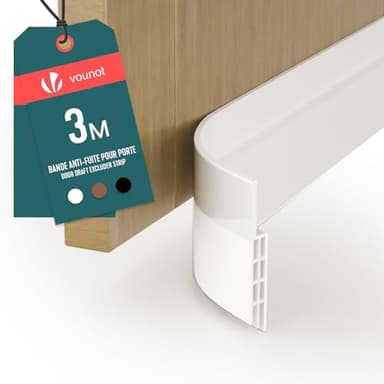 VOUNOT® Bas de Porte Isolant 300cm Découpable Boudin de Porte Coupe-Froid Anti Courant d’air Isolation Phonique Anti Bruit Joint Universel pour Entrée et Maison Blanc
