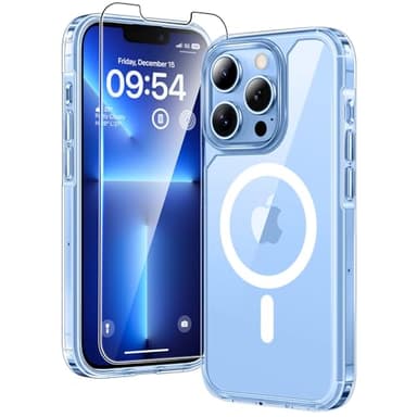 TAURI Coque Magnétique pour iPhone 13 Pro Max avec Protection écran, [Compatible avec MagSafe] Protection Militaire Anti-Choc Mince - Transparent