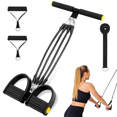 Flintronic Corde de Tension Multifonctionnelle, Corde De Tension Multifonction 4 Tubes avec Pédale et Ancrage de Porte, Élastique Sport Expander pour L'entraînement Abdominal, Taille, Bras, Jambes