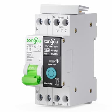 TONGOU Disjoncteur wifi Commutateur- 16A | Compteur d'Énergie rail din wi-fi | Intelligent Disjoncteur Type de Relais Interrupteur Connecté avec Wattmètre | Telerupteur wifi Smart life Tuya