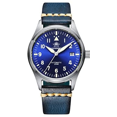 ADDIESDIVE Montre Homme Automatique NH35A Mouvement Mécanique Analogique Lumineuse 200m Résistante à l'eau MontreHomme avec Bracelet en Cuir Bleu