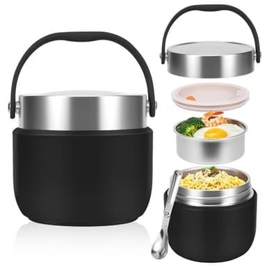 HOMIKLSA Récipient isotherme pour aliments 1200 ml, bol isotherme avec couvercle, récipient de maintien au chaud pour aliments, boîte isotherme anti-fuite avec cuillère, enfants et adultes, pour