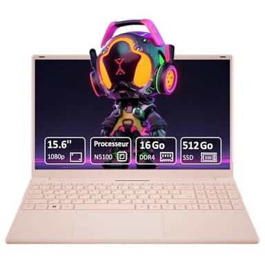 Pryloxen Ordinateur Portable Ultra-Fin 15,6",Processeur N5100 (2,8 GHz), 16 Go de RAM, 512 Go SSD, 1920x1080 FHD, 6000 mAh, WiFi Double Bande, Bluetooth 4.2, Webcam, 1,6 kg Léger