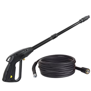 TECHKAR Pistolet Nettoyeur Haute Pression en Nylon M22x1,5 Broche 15 mm avec Tuyau Accessoires - Buse Réglable - Longeur du Tuyau 5 m
