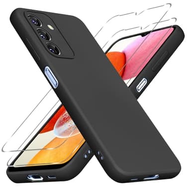 Vauki Coque pour Samsung Galaxy A14 4G/5G, avec 2 Pièces Verre Trempé, Housse Etui Silicone TPU Souple Liquide, Protection intégrale Très Mince et Antichoc Anti-Rayures, Noir