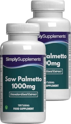 Saw Palmetto 1000 mg | Extrait de Serenoa Repens | Complément Alimentaire Naturel à Haute Puissance | 360 Comprimés Végétaliens | Format 3 Mois | SimplySupplements