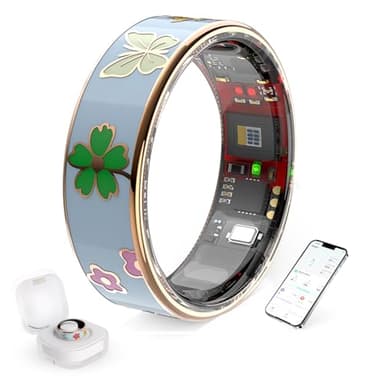 Bague Connectée Élégante pour Femme Homme, Tracker Santé et Fitness avec Surveillance du Rythme Cardiaque, Sommeil, Oxygène dans Le Sang, Étanche IP68, Podomètre, Compatible iOS et Android (Bleu, 9)