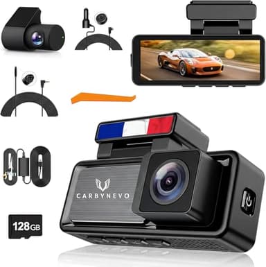 Dashcam Voiture 4K Avant + 1080P Arrière CarByNevo EV4K | Caméra Embarquée Tableau de Bord avec WiFi & GPS, Vision Nocturne HDR/WDR, Surveillance Parking 72h & Carte SD 128 Go Inclus | TPE Française