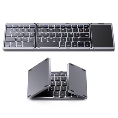 OMOTON Clavier sans Fil avec pavé Tactile, Clavier Bluetooth Pliable, Mini Portable Rechargeable, AZERTY Multi-appareils pour iPad/Portable/Windows/Android/Tablette (Noir) (FR-Layout)