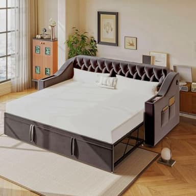PUGSDRLY Canapé Lit Convertible 90/180x190cm avec Port USB et Espace de Rangement,Design Multifonctionnel canapé lit 2 Places Convertible,sommier à Lattes,Tissu Velours,sans Matelas (Gris-B)