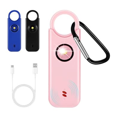 Sprifityy Alarme personnelle Anti agression de Poche, Alarme de sécurité d'autodéfense Rechargeable par USB pour Femmes, Sonnerie 135 DB avec Signal LED, pour Femmes, Enfants et Seniors (Rose)