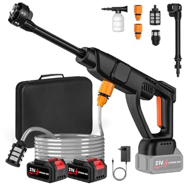 Nettoyeur Haute Pression sans Fil 70 Bar, Pistolet Haute Pression avec Moteur Brushless, Buse 6-en-1 et 3 Vitesses, 2 x 21V x 3.0Ah, Tuyau 5m, Canon à Mousse(400ML) pour Nettoyage Voiture et Terrasse